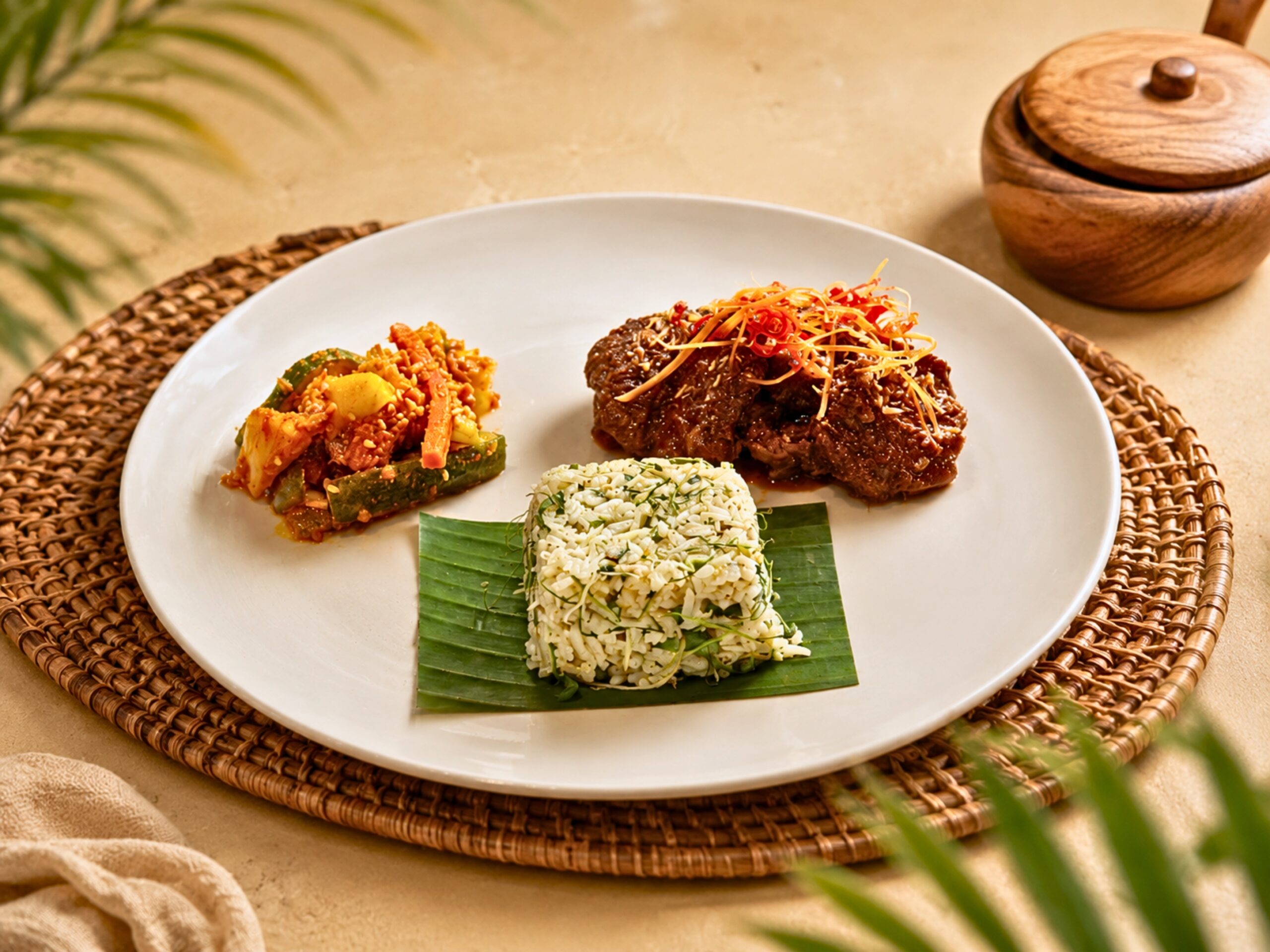 Hotel Indigo Singapore Katong, Hotel Indigo Bintan Lagoi Beach Across the Straits 4-hands Lunch Dinner Singapore Baba Chews, Beef Cheek Rendang with Nasi Ulam and house Achar